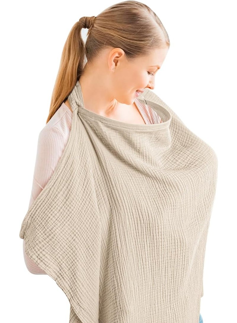MIRFA Muslin Breathable Nursing Cover for Breastfeeding With Arch Neckline (Beige) - Image 1